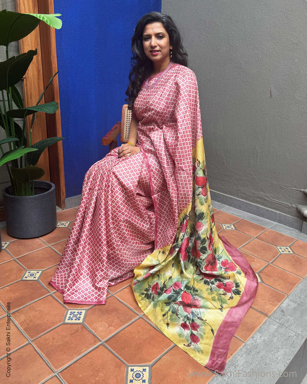 EE-Y02567 Pink Tussar Sari
