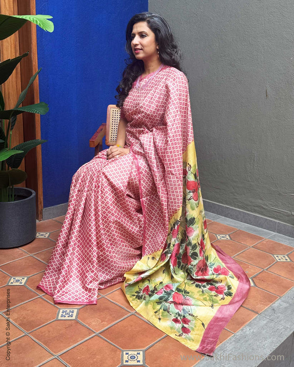 EE-Y02567 Pink Tussar Sari