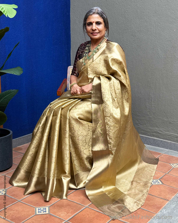 EE-X11386 Gold Floral Tissue Saree