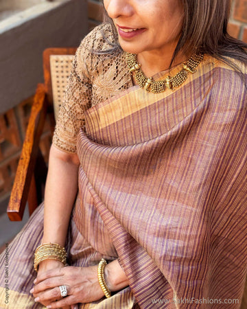 EE-X14969 Burgundy Tissue Tussar sari