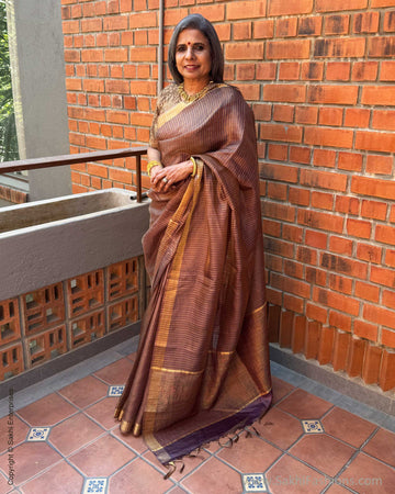 EE-X14969 Burgundy Tissue Tussar sari