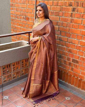 EE-X14969 Burgundy Tissue Tussar sari