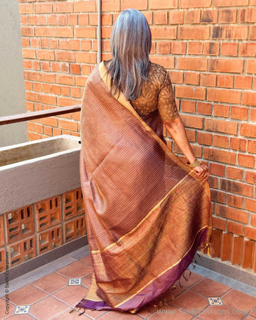 EE-X14969 Burgundy Tissue Tussar sari