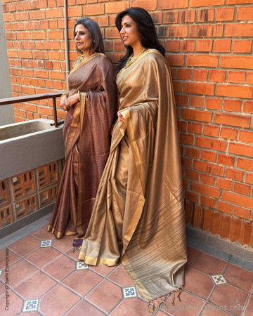 EE-X14969 Burgundy Tissue Tussar sari