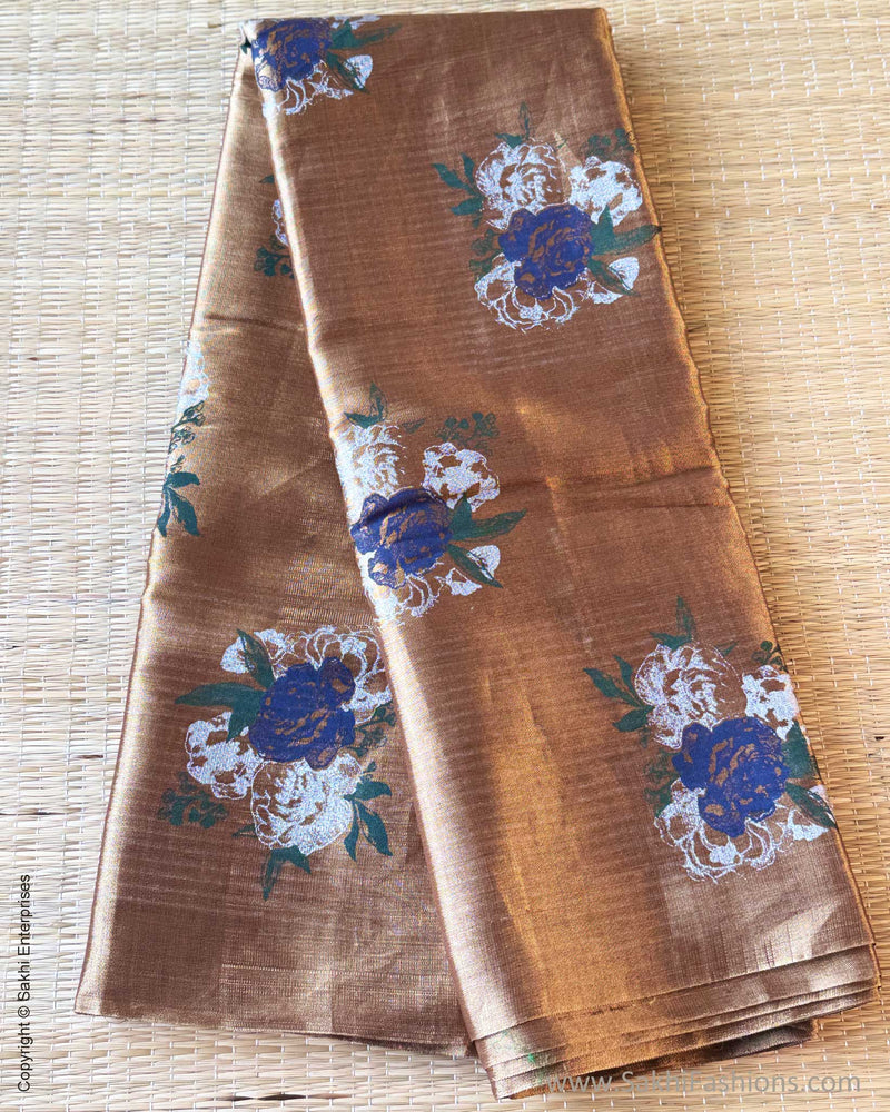 EE-Y03609 Gold floral Tissue Sari