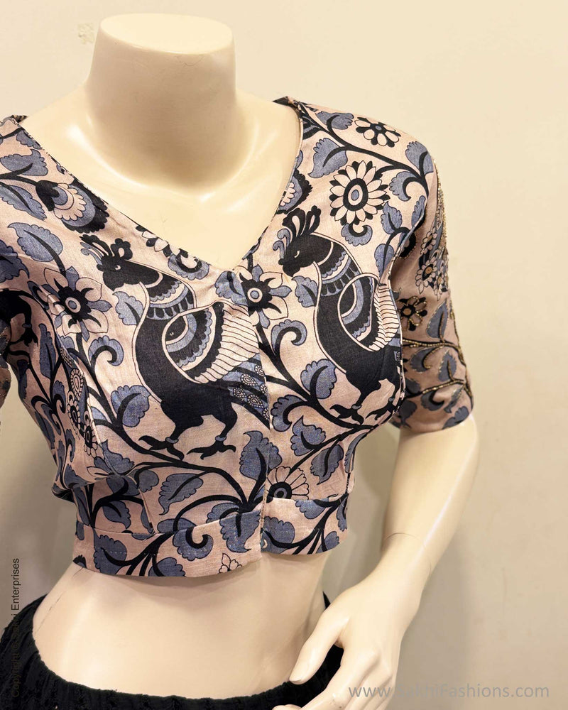 BL-Y01714 Tussar Kalamkari Blouse