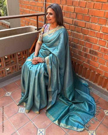 EE-X14991 Blue Tussar sari