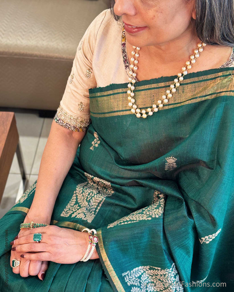 EE-Y04674 Green Rawsilk Sari
