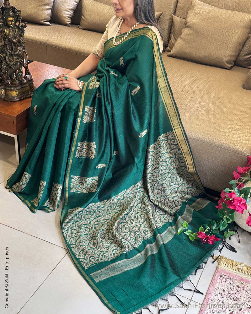 EE-Y04674 Green Rawsilk Sari