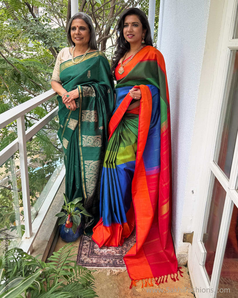 EE-Y04674 Green Rawsilk Sari