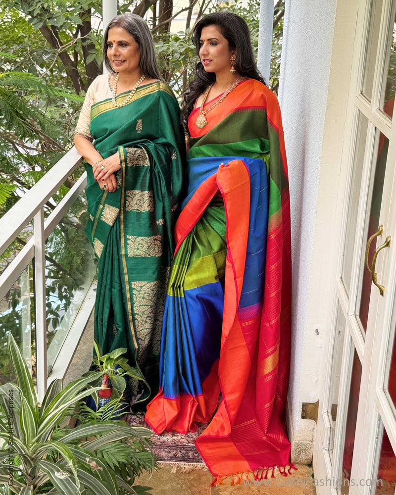 EE-Y04674 Green Rawsilk Sari