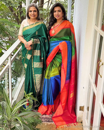 EE-Y04674 Green Rawsilk Sari