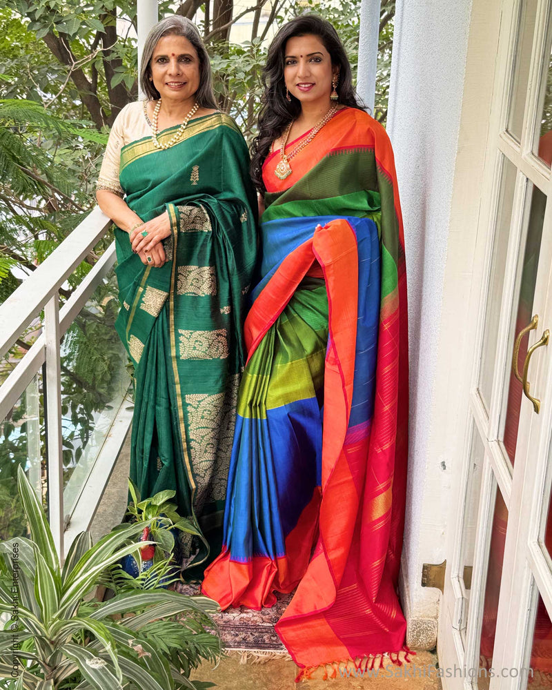 EE-Y04674 Green Rawsilk Sari