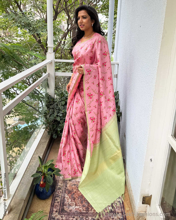 EE-Y04174 Pink floral Kanchi Sari