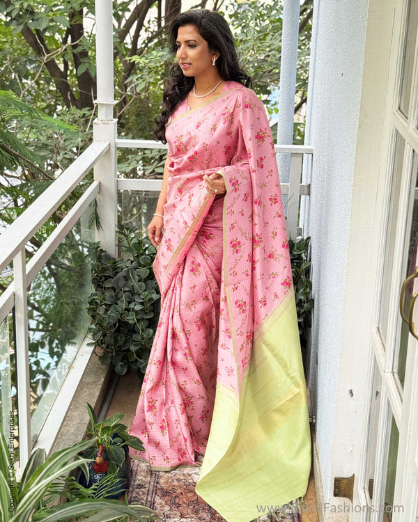 EE-Y04174 Pink floral Kanchi Sari