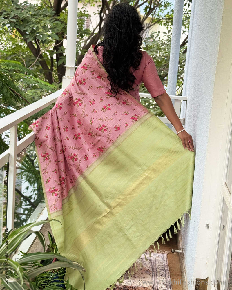 EE-Y04174 Pink floral Kanchi Sari
