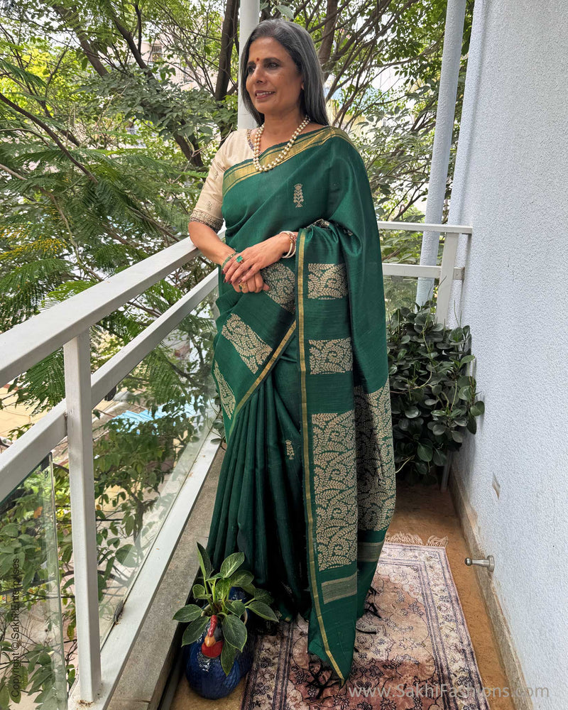 EE-Y04674 Green Rawsilk Sari