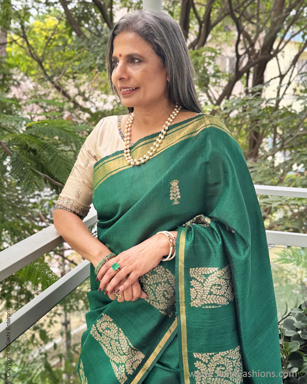EE-Y04674 Green Rawsilk Sari