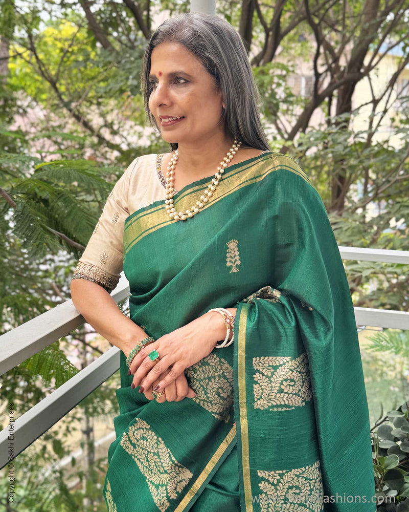 EE-Y04674 Green Rawsilk Sari