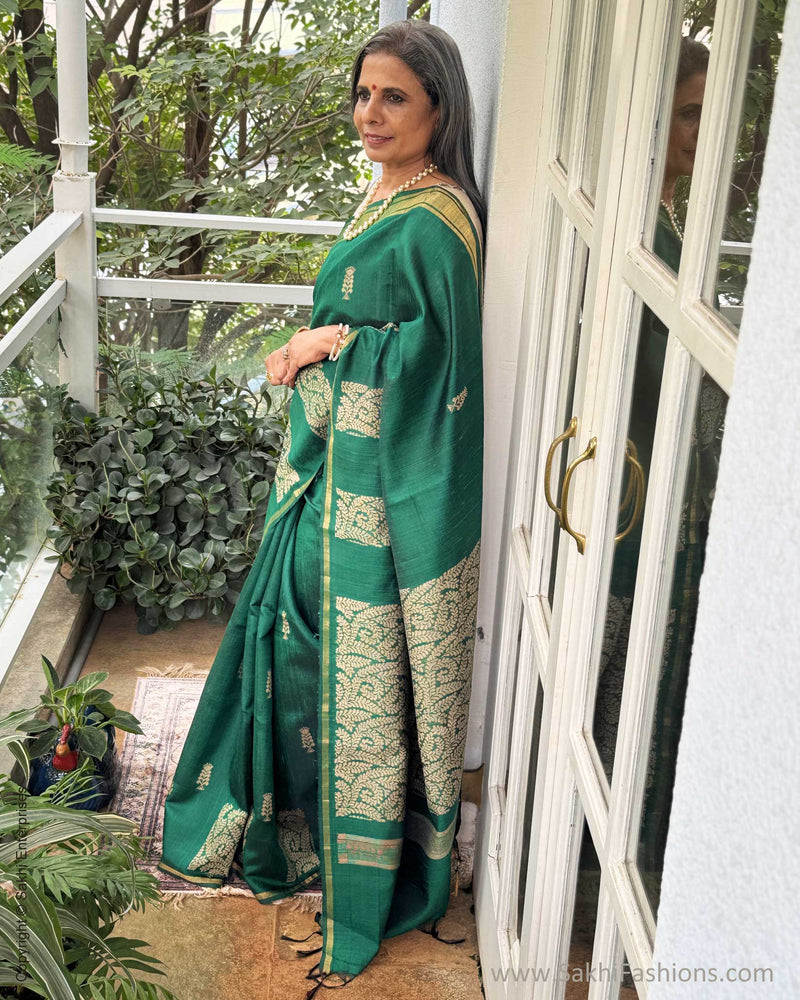 EE-Y04674 Green Rawsilk Sari