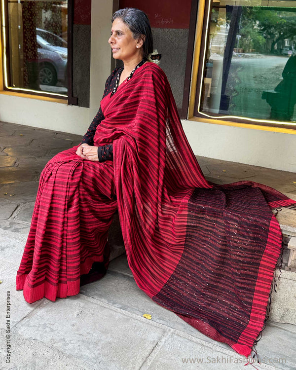 EE-Y05654 Red Black Seq Sari