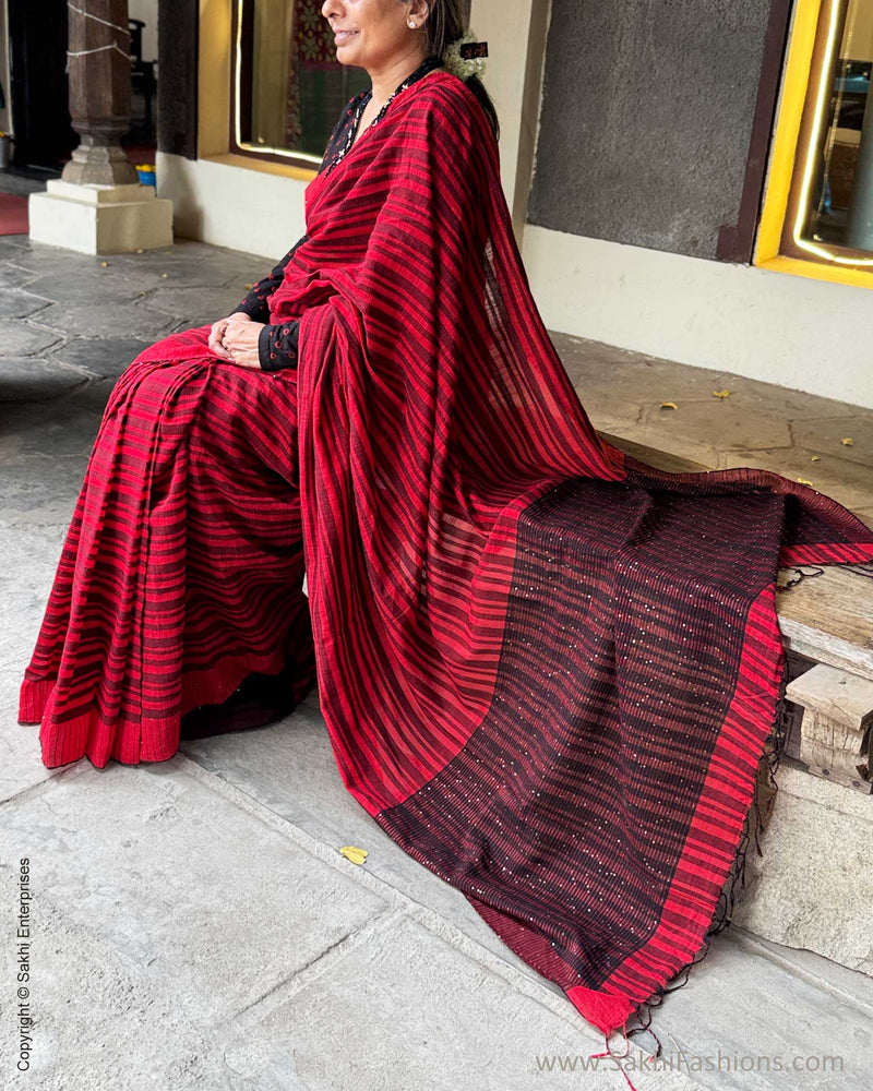 EE-Y05654 Red Black Seq Sari