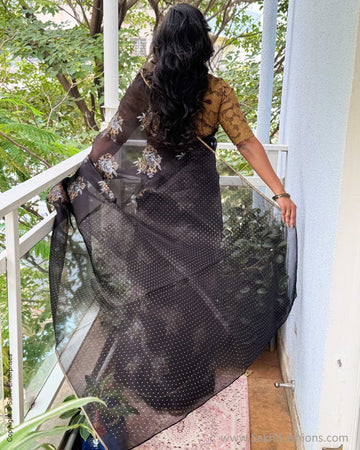 EE-Y03603 Black Organza sari