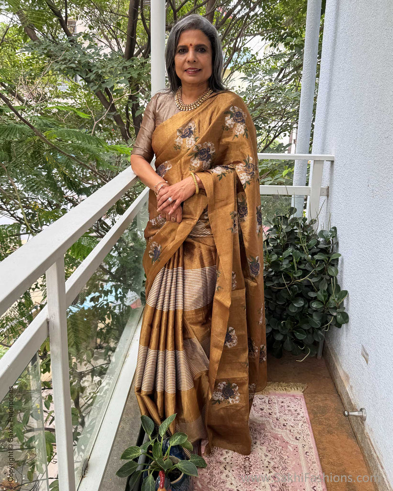 EE-Y03609 Gold floral Tissue Sari