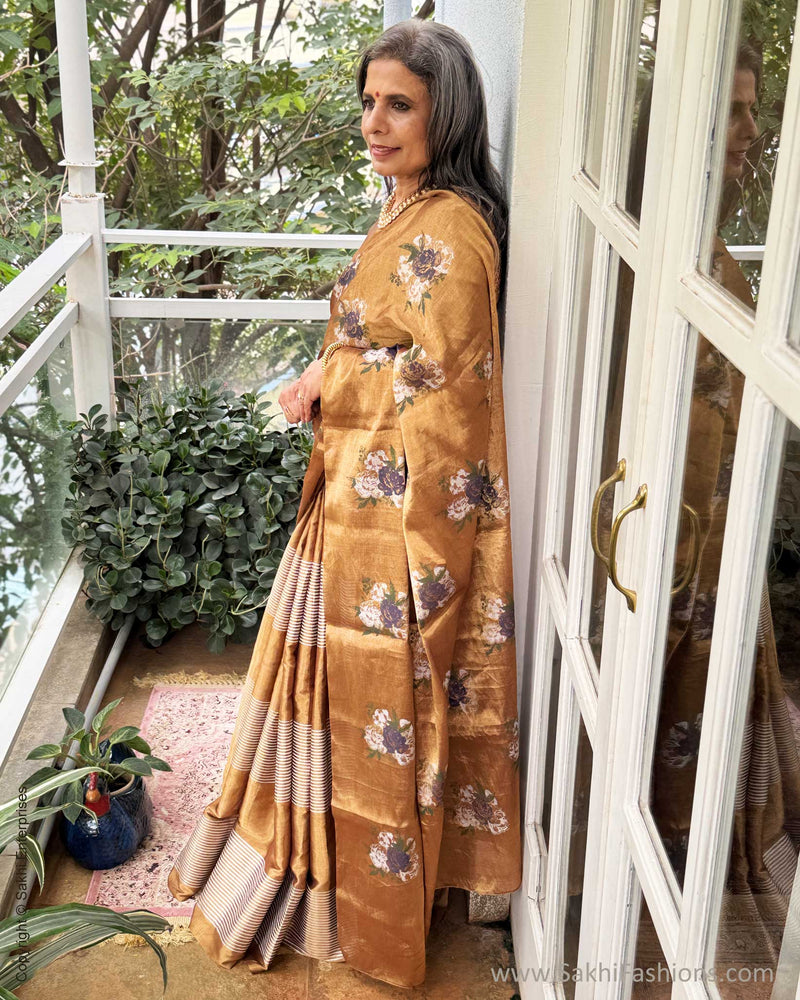 EE-Y03609 Gold floral Tissue Sari