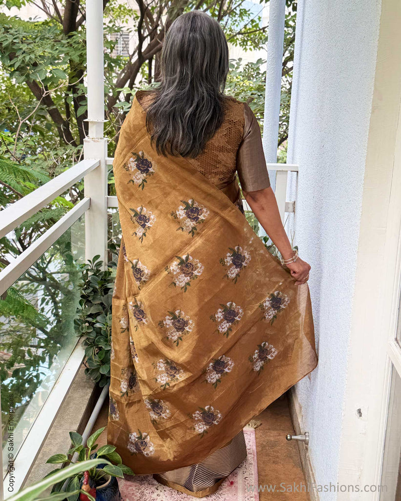 EE-Y03609 Gold floral Tissue Sari