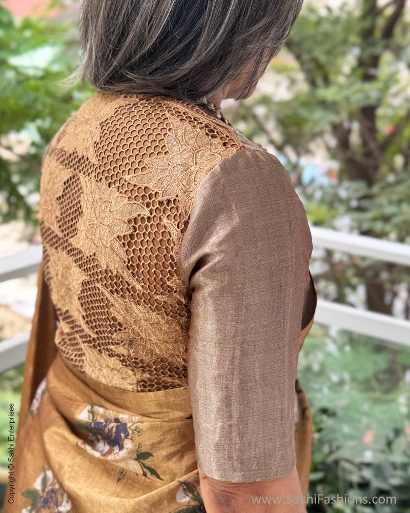 EE-Y03609 Gold floral Tissue Sari