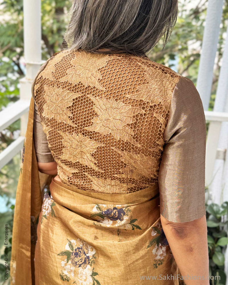 EE-Y03609 Gold floral Tissue Sari
