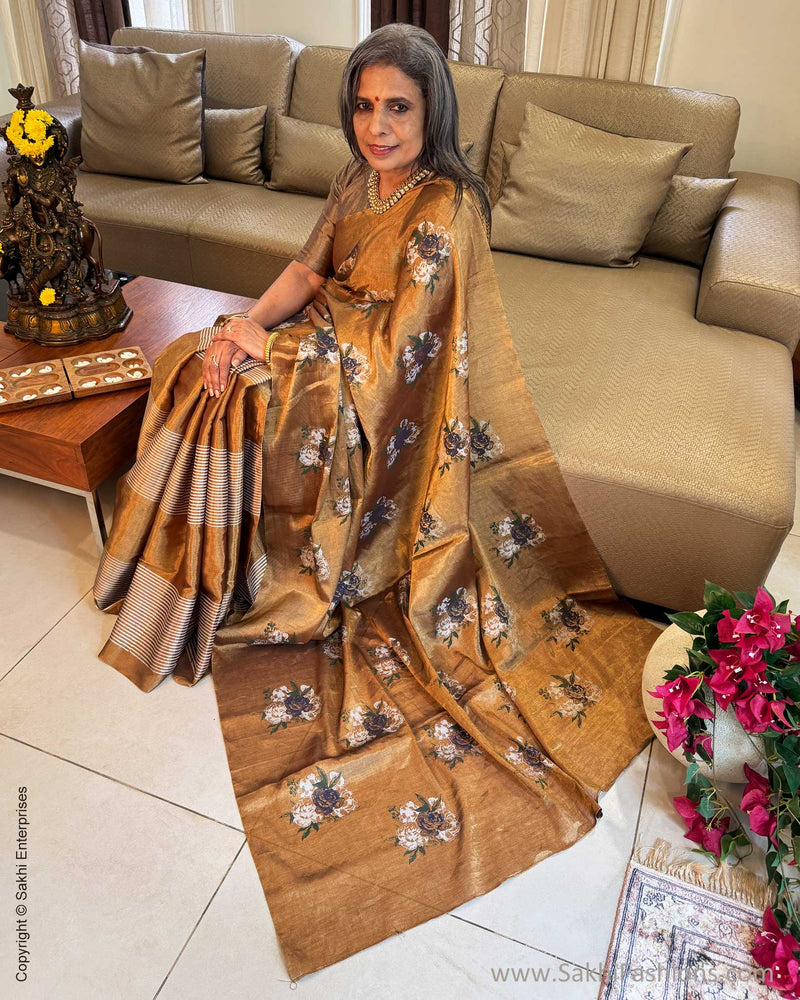 EE-Y03609 Gold floral Tissue Sari