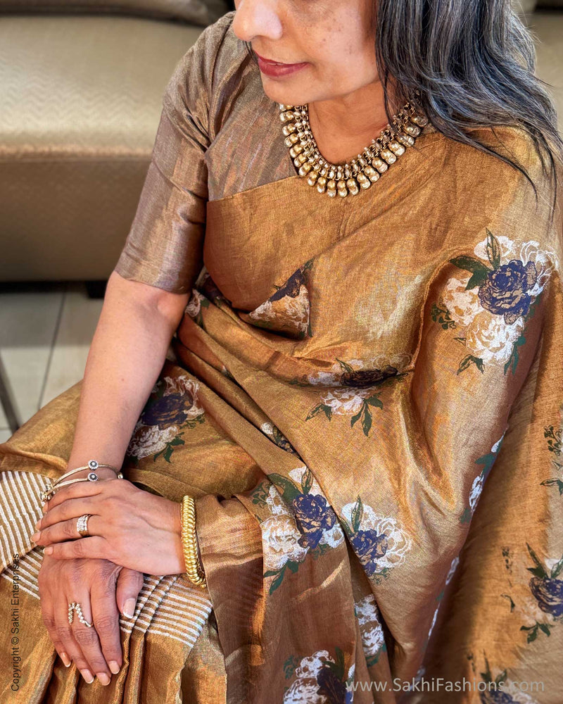 EE-Y03609 Gold floral Tissue Sari