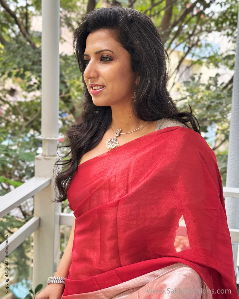 EE-Y04358 Red Silver Tissue Sari