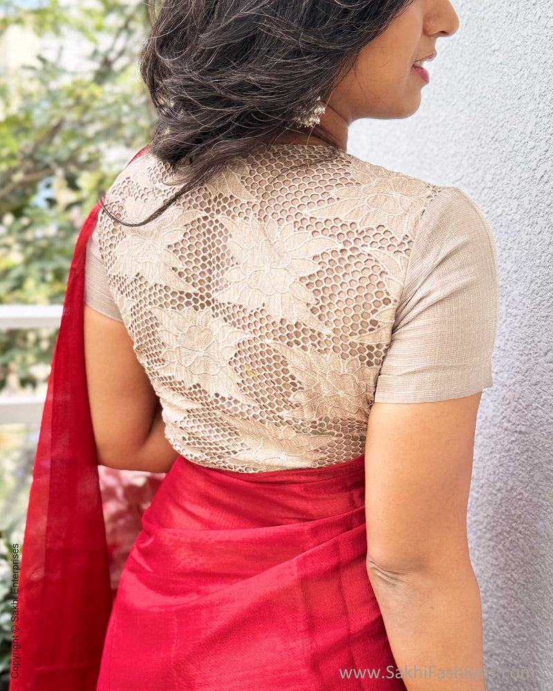 EE-Y04358 Red Silver Tissue Sari