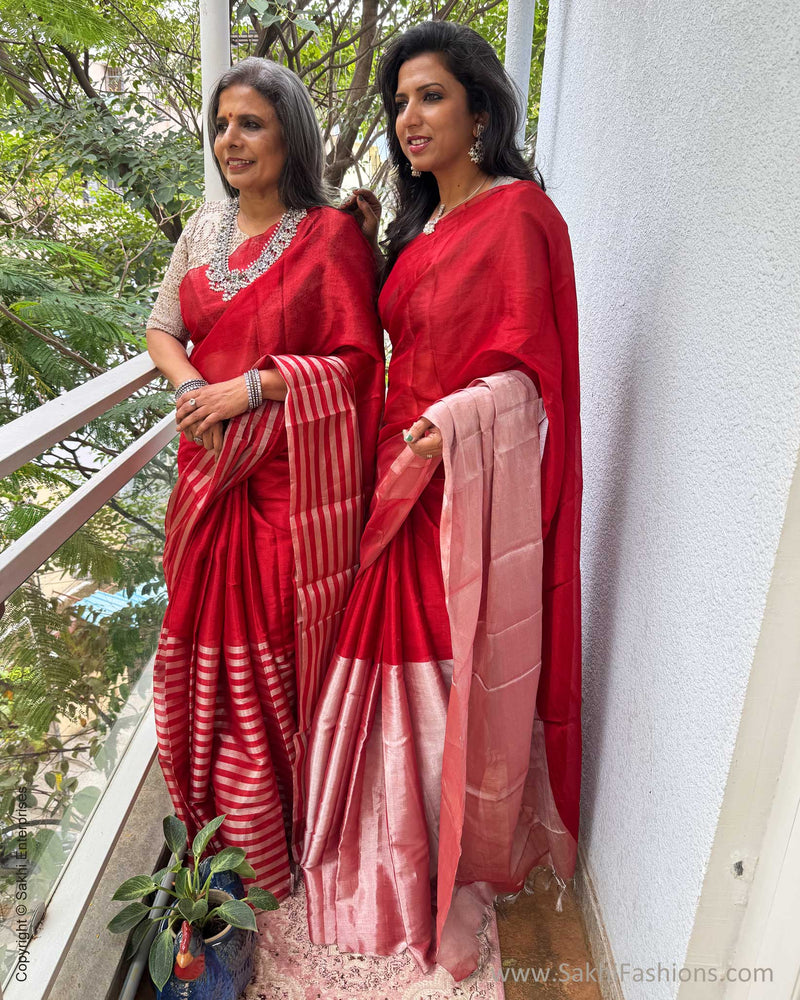 EE-Y04358 Red Silver Tissue Sari