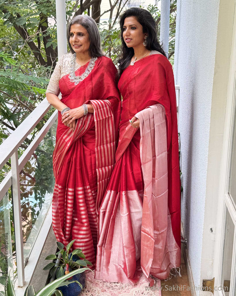 EE-Y04358 Red Silver Tissue Sari