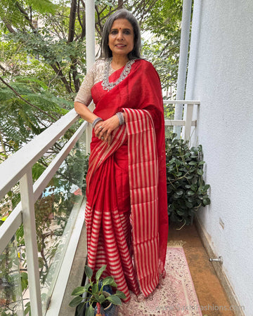 EE-Y04357 Red Silver Tissue Sari