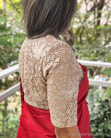 EE-Y04357 Red Silver Tissue Sari