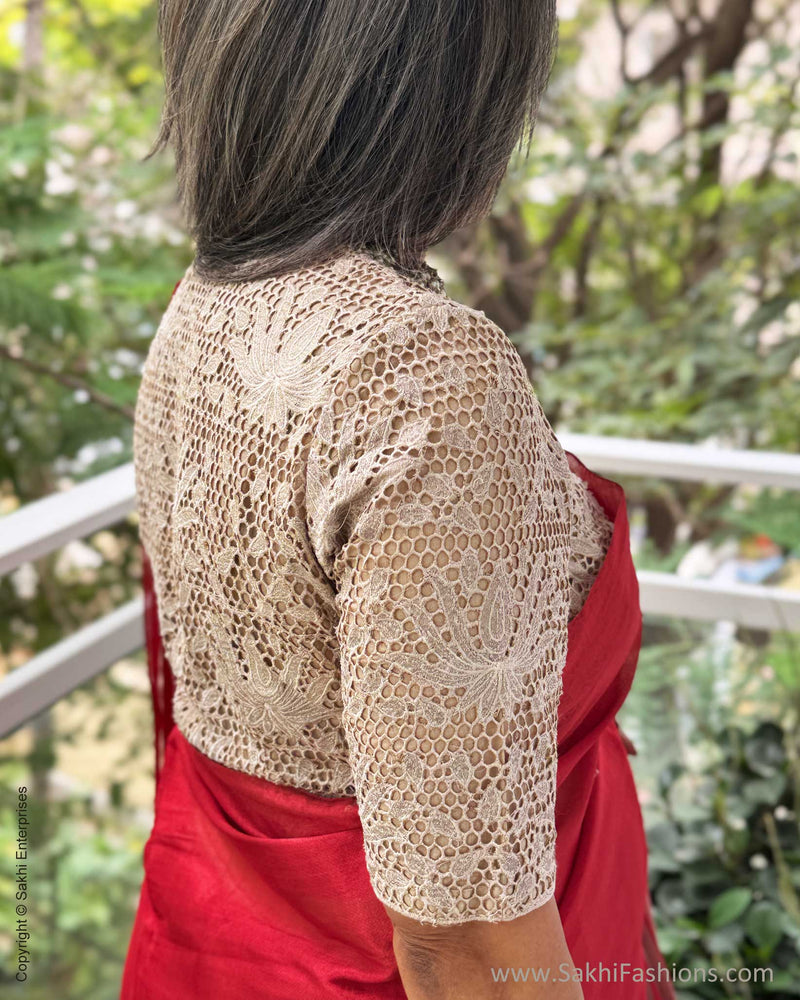EE-Y04357 Red Silver Tissue Sari