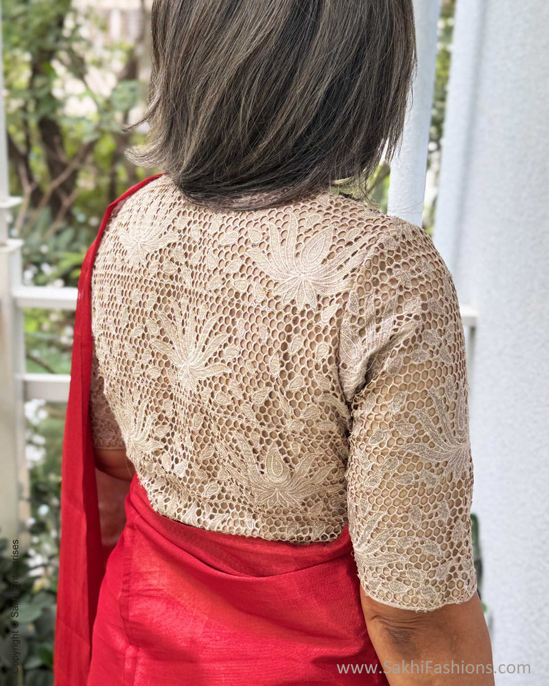 EE-Y04357 Red Silver Tissue Sari