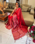 EE-Y04357 Red Silver Tissue Sari