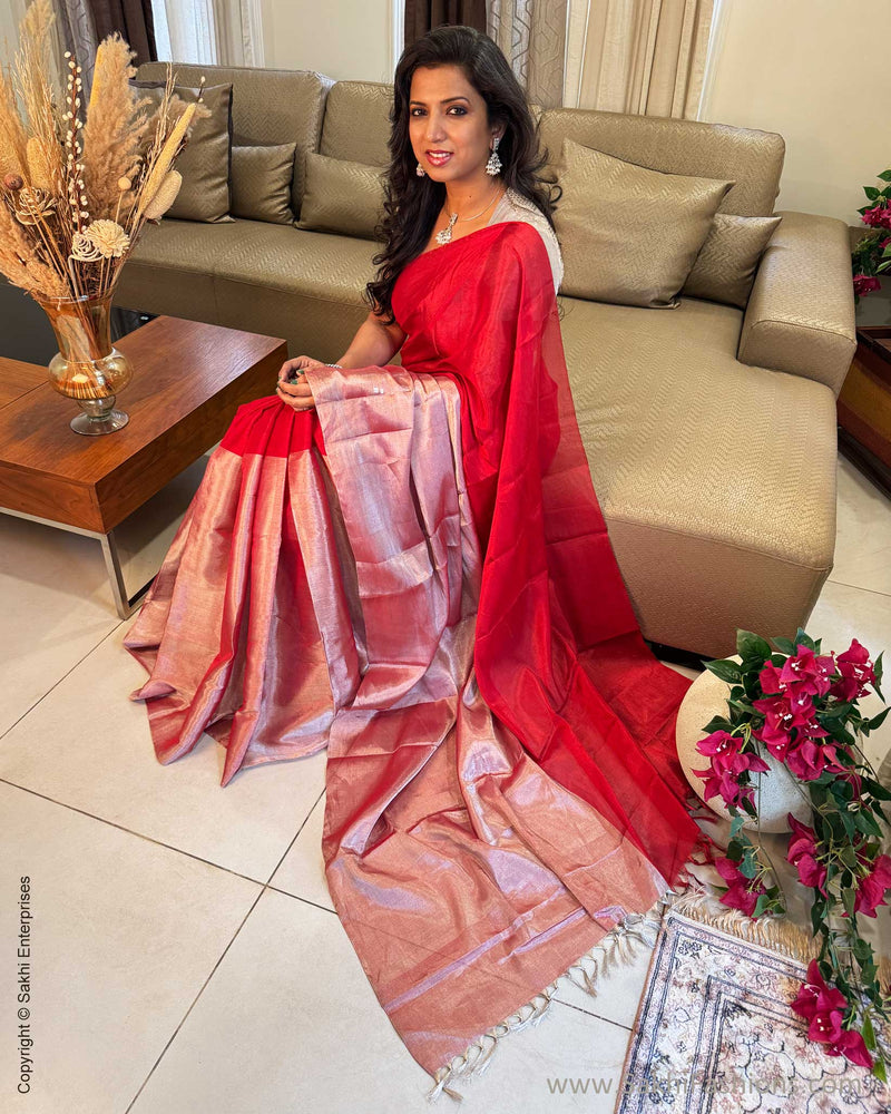 EE-Y04358 Red Silver Tissue Sari