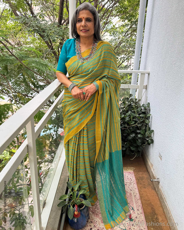 EE-Y05653 Yellow Blue Sari