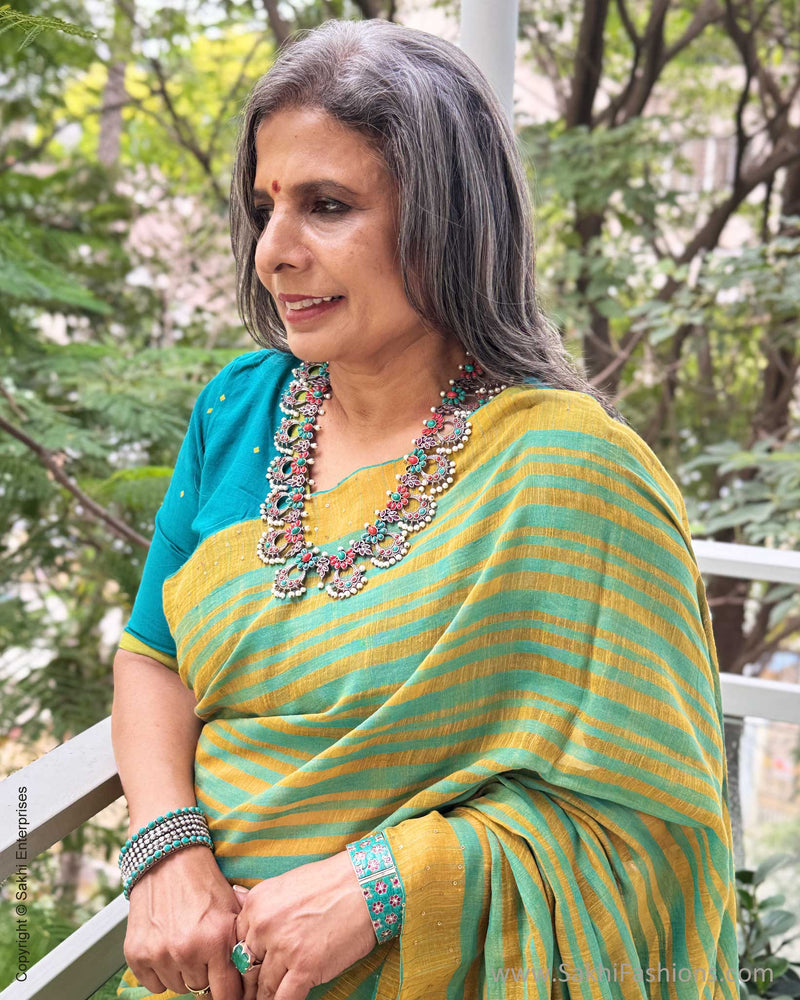 EE-Y05653 Yellow Blue Sari