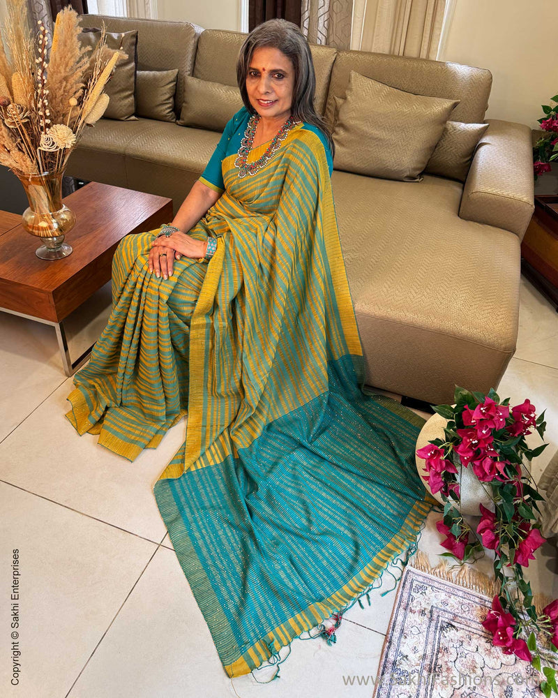 EE-Y05653 Yellow Blue Sari