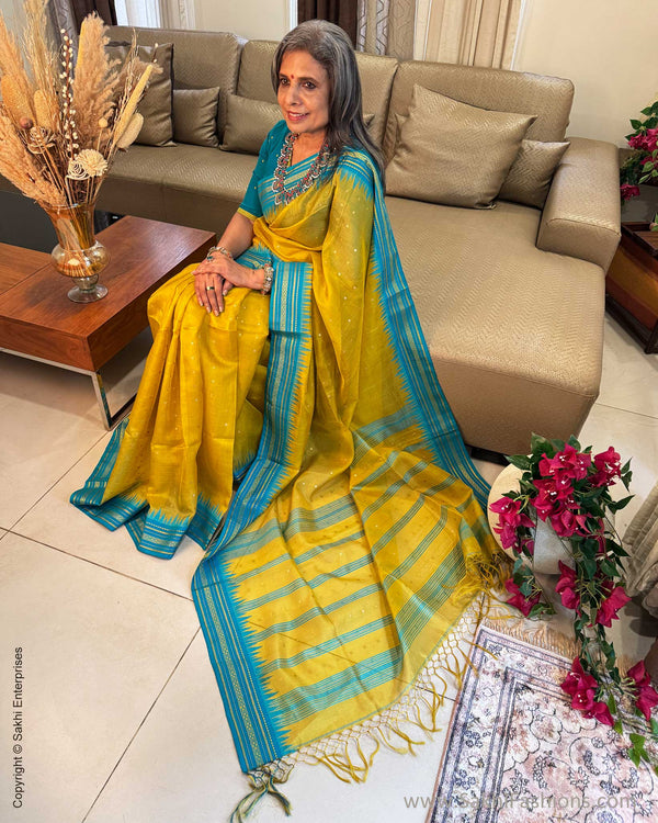 EE-Y05630 Yellow Blue Kora Sari