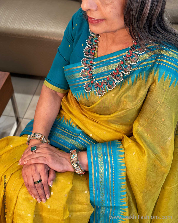 EE-Y05630 Yellow Blue Kora Sari