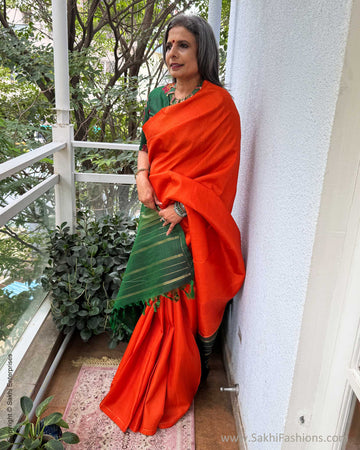 EE-X13891 Orange Green Kanchi saree